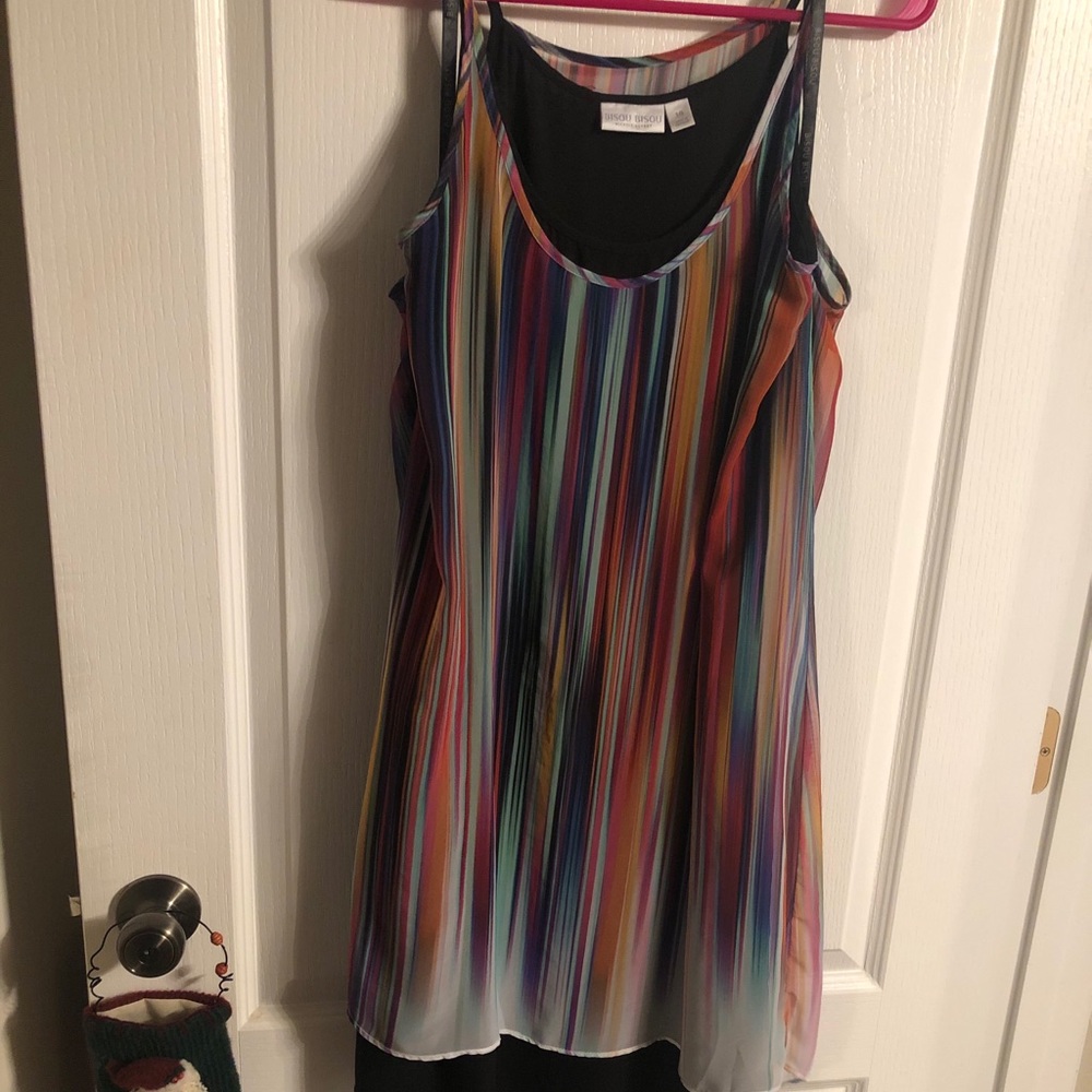 Sheer rainbow striped asymmetrical cut dress